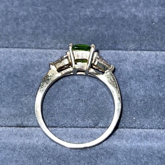 Tourmaline & Crystal Three Stone Ring Emerald Cut Stamped 925 Silver Size 81/2 - Picture 3 of 10